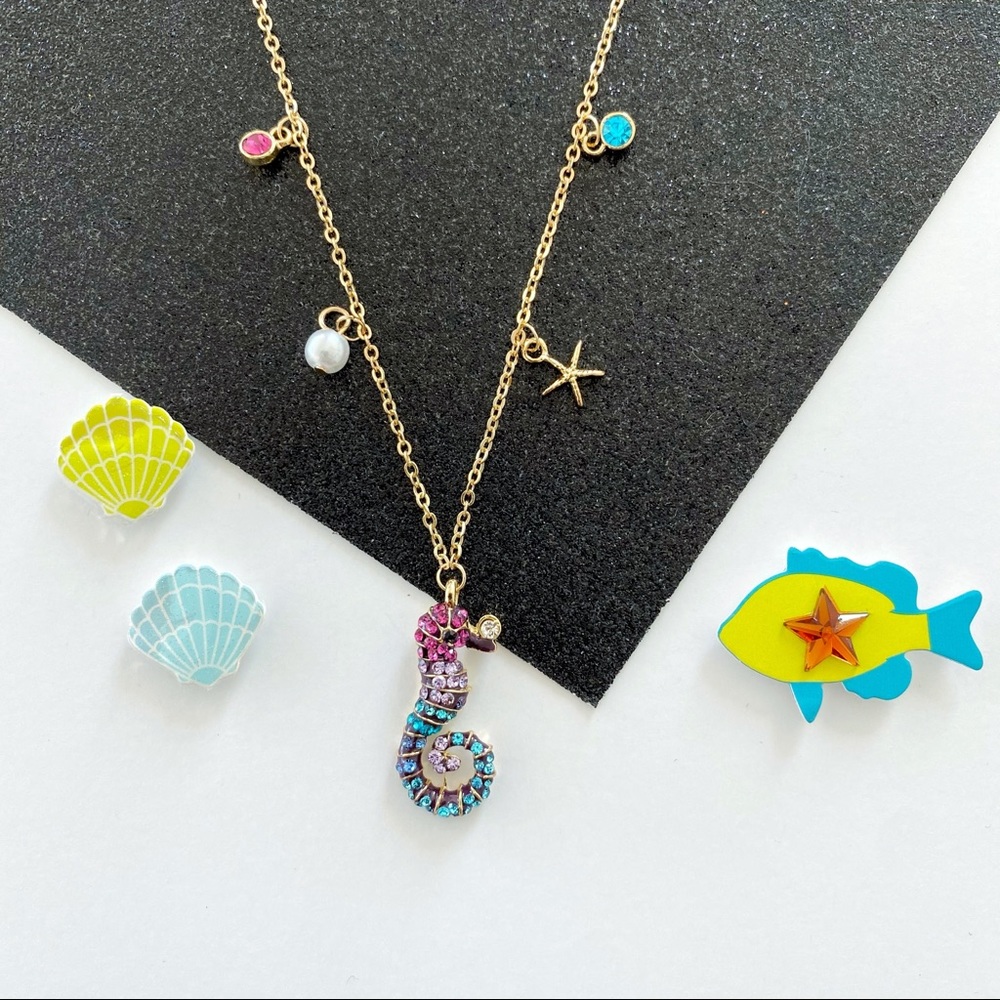 Crystal Encrusted Nautical Seahorse Necklace